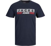 Rundhalsshirt "JJECORP LOGO TEE SS O-NECK NOOS PLS", Herren, Gr. 5XL, navy blazer print:play, Jersey, Obermaterial: 100% Baumwolle, JACK & JONES PLUSSIZE, bedruckt, normal, Rundhals, Shirts Rundhalssh