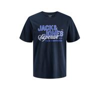Rundhalsshirt "JJELOGO TEE SS O-NECK 2 COL SS26 SN PLS", Herren, Gr. 5XL, navy blazer, Jersey, Obermaterial: 100% Baumwolle, JACK & JONES PLUSSIZE, Rundhals, Shirts Rundhalsshirt, mit auffälligem Prin