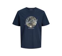 Rundhalsshirt "JJHONOLULU SHAPE TEE SS CREW NECK PLS", Herren, Gr. 5XL, navy blazer, Jersey, Obermaterial: 100% Baumwolle, JACK & JONES PLUSSIZE, bedruckt, regular fit normal, Rundhals, Shirts Rundhal