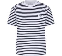 Rundhalsshirt JOOP JEANS "Teele", Damen, Gr. XS, blau (dunkelblau), Single Jersey, Obermaterial: 100% Baumwolle, gemustert, gestreift, mehrfarbig, Rundhals, abgesteppte Kante, Shirts Rundhalsshirt, mi