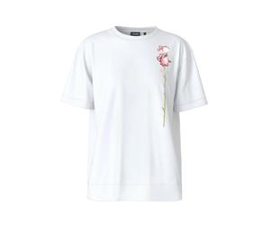Rundhalsshirt JOOP "Tate", Damen, Gr. 40, weiß, Jersey, Obermaterial: 100% Baumwolle, unifarben mit Farbeinsatz, normal normal, Rundhals, Shirts Rundhalsshirt, mit Blumenprint (33080942-40) weiß