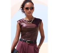 Rundhalsshirt LASCANA, Damen, Gr. 32/34, blau (bordeaux), Jersey, Obermaterial: 95% Polyester, 5% Elasthan, leicht glänzend, unifarben, figurbetont hüftlang, U-Boot-Ausschnitt, angeschnitten, Shirts R