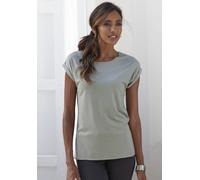 Rundhalsshirt LASCANA "mit eleganten Glitzerabschlüssen" Gr. 40/42, grau (graugrün) Damen Shirts (70227812-40) graugrün