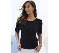 Rundhalsshirt LASCANA "mit variabler Ärmellänge", Damen, Gr. 32/34, schwarz, Single Jersey, Obermaterial: 95% Viskose (LENZING™ ECOVERO™), 5% Elasthan, unifarben, bequem, Rundhals, verstellbar, Shirts