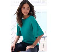 Rundhalsshirt LASCANA "mit variabler Ärmellänge", Damen, Gr. 40/42, grün (smaragd), Single Jersey, Obermaterial: 95% Viskose (LENZING™ ECOVERO™), 5% Elasthan, unifarben, bequem, Rundhals, verstellbar,