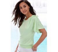 Rundhalsshirt LASCANA "mit variabler Ärmellänge", Damen, Gr. 48/50, grün (lime), Single Jersey, Obermaterial: 95% Viskose (LENZING ECOVERO), 5% Elasthan, unifarben, feminin, bequem, Rundhals, Kurzarm 