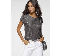 Rundhalsshirt LAURA SCOTT, Damen, Gr. 34, grau, Single Jersey, Obermaterial: 95% Viskose, 5% Elasthan, bedruckt, gemustert, metallic, unifarben, figurumspielend hüftbedeckend, Rundhals, angeschnitten,