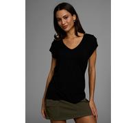 Rundhalsshirt LAURA SCOTT, Damen, Gr. 36/38, schwarz, Jersey, Obermaterial: 95% Viskose, 5% Elasthan, clean, unifarben, figurumspielend hüftlang, V-Ausschnitt, Shirts Rundhalsshirt, mit Zierknöpfen &