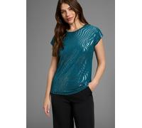 Rundhalsshirt LAURA SCOTT, Damen, Gr. 36, blau (petrol), Single Jersey, Obermaterial: 95% Viskose, 5% Elasthan, bedruckt, gemustert, metallic, unifarben, figurumspielend hüftbedeckend, Rundhals, anges
