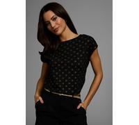 Rundhalsshirt LAURA SCOTT, Damen, Gr. 44/46, schwarz (schwarz, gemustert), Single Jersey, Obermaterial: 50% Baumwolle, 50% Modal, bedruckt, figurumspielend hüftlang, U-Boot-Ausschnitt, Shirts Rundhals