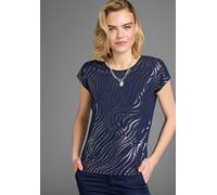 Rundhalsshirt LAURA SCOTT, Damen, Gr. 44, blau (marine), Single Jersey, Obermaterial: 95% Viskose, 5% Elasthan, bedruckt, figurumspielend hüftbedeckend, Rundhals, angeschnitten, Shirts Rundhalsshirt, 