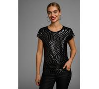 Rundhalsshirt LAURA SCOTT, Damen, Gr. 44, schwarz, Single Jersey, Obermaterial: 95% Viskose, 5% Elasthan, bedruckt, gemustert, metallic, unifarben, figurumspielend hüftbedeckend, Rundhals, angeschnitt