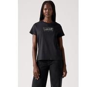 Rundhalsshirt LEVI'S "THE PERFECT TEE", Damen, Gr. XS (34), schwarz, Jersey, Obermaterial: 100% Baumwolle, bedruckt, figurbetont hüftlang, Rundhals, Shirts Rundhalsshirt, mit Logo im Metallic-Holo Pri