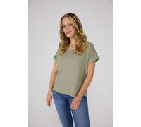 Rundhalsshirt LIEBLINGSSTÜCK "CamilaEp", Damen, Gr. S (36), grün (khaki), Jersey, Obermaterial: 100% Baumwolle, clean, unifarben, regular fit taillenbedeckt, Rundhals, Umschlagbund, Shirts Rundhalsshi