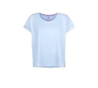 Rundhalsshirt LIEBLINGSSTÜCK "CamilaEp", Damen, Gr. XS (34), blau (skyway), Jersey, Obermaterial: 100% Baumwolle, clean, unifarben, regular fit taillenbedeckt, Rundhals, Umschlagbund, Shirts Rundhalss