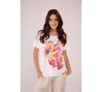 T-Shirt LIEBLINGSSTÜCK "DavyL", Damen, Gr. M, weiß (sanftes weiß), Single Jersey, Obermaterial: 100% Baumwolle, unifarben, bedruckt, modisch, Basic, Rundhals, Kurzarm Aufschlag, Shirts, mit großem Fro