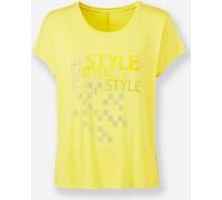 Kurzarmshirt HEINE "Shirt", Damen, Gr. 46, grün (limone), 95% Viskose, 5% Elasthan, bedruckt, gemustert, mehrfarbig, Rundhals, Shirts (79963113-46) limone