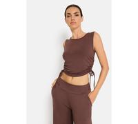 Rundhalsshirt LSCN BY LASCANA, Damen, Gr. 40/42, braun, Jersey, Obermaterial: 95% Viskose, 5% Elasthan, unifarben, figurbetont taillenlang, Rundhals, Shirts Rundhalsshirt, seitlich zum binden (1122620