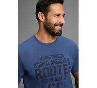 Rundhalsshirt MAN'S WORLD, Herren, Gr. 3XL (64/66), blau (rauchblau), Single Jersey, Obermaterial: 100% Baumwolle, bedruckt, regular fit, Rundhals, Shirts Rundhalsshirt, kurzärmelig, lässige Passform,