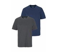 Rundhalsshirt MAN'S WORLD, Herren, Gr. M (48/50), blau (anthrazit, meliert, blau, meliert), Single Jersey, Obermaterial: 60% Baumwolle, 40% Polyester, unifarben, Basic, regular fit, Rundhals, Shirts R
