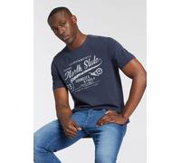 Rundhalsshirt MAN'S WORLD, Herren, Gr. M (48/50), blau (dunkelblau), Single Jersey, Obermaterial: 100% Baumwolle, bedruckt, regular fit, Rundhals, Shirts Rundhalsshirt, Kurzarm, bedruckt, Rundhalsauss