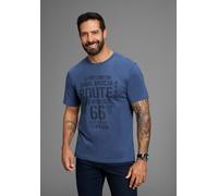 Rundhalsshirt MAN'S WORLD, Herren, Gr. S (44/46), blau (rauchblau), Single Jersey, Obermaterial: 100% Baumwolle, bedruckt, regular fit, Rundhals, Shirts Rundhalsshirt, kurzärmelig, lässige Passform, b