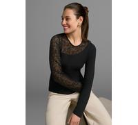 Rundhalsshirt MELROSE, Damen, Gr. 46, schwarz, Jersey, Obermaterial: 95% Viskose, 5% Elasthan. Spitze: 75% Polyamid, 25% Elasthan, unifarben, sehr figurbetont hüftlang, Rundhals, Shirts Rundhalsshirt,