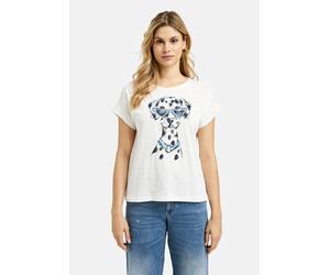 Rundhalsshirt MILANO ITALY, Damen, Gr. L, weiß, Single Jersey, Material: 50% Baumwolle, 50% Modal, bedruckt, regular fit normal, Rundhals, angeschnitten, Shirts Rundhalsshirt, mit überschnittenen Schu