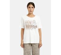 Rundhalsshirt MILANO ITALY, Damen, Gr. L, weiß, Single Jersey, Material: 50% Baumwolle, 50% Modal, Glitzermuster, bedruckt, regular fit normal, Rundhals, eingesetzt gerader Abschluss, Shirts Rundhalss