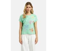 Rundhalsshirt MILANO ITALY, Damen, Gr. M, bunt (mint), Single Jersey, Material: 80% Baumwolle, 20% Leinen, bedruckt, regular fit normal, Rundhals, angeschnitten, Shirts Rundhalsshirt, mit überschnitte