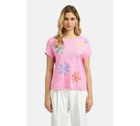 Rundhalsshirt MILANO ITALY, Damen, Gr. M, pink (rosa), Single Jersey, Material: 80% Baumwolle, 20% Leinen, bedruckt, regular fit normal, Rundhals, angeschnitten, Shirts Rundhalsshirt, mit überschnitte