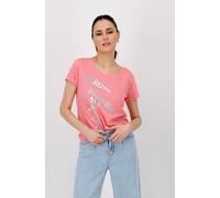 Rundhalsshirt MONARI, Damen, Gr. 40, rot (coral pink), Web, Obermaterial: 50% Baumwolle, 50% Modal, unifarben, regular fit normal, Rundhals, eingesetzt Umschlagsaum, Shirts Rundhalsshirt, mit Foliengl