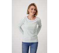 Rundhalsshirt MONARI, Damen, Gr. 42, weiß (weiß ringel), Web, Obermaterial: 62% Polyester, 30% Viskose, 4% Elasthan, 4% metallisierte Fasern, geringelt, figurbetont, Rundhals, abgerundeter Saum, Shirt