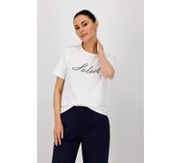 Rundhalsshirt MONARI, Damen, Gr. 44, beige (ecru), Web, Obermaterial: 50% Baumwolle, 50% Modal, bedruckt, gemustert, mehrfarbig, regular fit normal, Rundhals, eingesetzt abgesteppte Kante, Shirts Rund