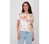 Rundhalsshirt MONARI, Damen, Gr. 44, cream gemustert, Web, Obermaterial: 100% Baumwolle, geblümt, gemustert, mehrfarbig, regular fit normal, Rundhals, eingesetzt gerader Abschluss, Shirts Rundhalsshir