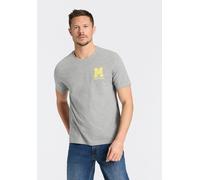 Rundhalsshirt MUSTANG "Alex Logo Brust", Damen, Gr. 3XL, mid grau melange, Jersey, Obermaterial: 100% Baumwolle, bedruckt, normal hüftbedeckend, Rundhals, Shirts Rundhalsshirt, mit Logoprint (75907459