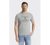 Rundhalsshirt MUSTANG "Alex Logoprint uni", Damen, Gr. 3XL, mid grau melange, Jersey, Obermaterial: 100% Baumwolle, bedruckt, normal hüftbedeckend, Rundhals, Shirts Rundhalsshirt, mit Logoprint auf de