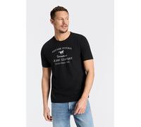 Rundhalsshirt MUSTANG "Alex Logoprint uni", Herren, Gr. XL, schwarz, Jersey, Obermaterial: 100% Baumwolle, bedruckt, normal hüftbedeckend, Rundhals, Shirts Rundhalsshirt, normale Passform, Kurzarm-Des