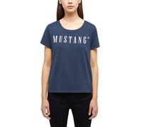 Rundhalsshirt MUSTANG "ALMA", Damen, Gr. L, blau (schwarz), Jersey, Obermaterial: 100% Baumwolle, bedruckt, regular fit normal, Rundhals, Shirts Rundhalsshirt, mit Logo Print (35557758-L) schwarz