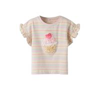Rundhalsshirt NAME IT "NMFJOTRUM SS NREG TOP BOX", Mädchen, Gr. 116, almond milk, Jersey, Obermaterial: 95% Baumwolle, 5% Elasthan, gemustert, gestreift, regular fit normal, Rundhals, Shirts Rundhalss