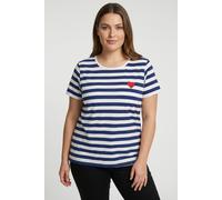 Rundhalsshirt ONLY CARMAKOMA "CARANITA LIFE S/S O-NECK REG TOP JRS", Damen, Gr. M, blau (navy peony stripes:cdunkel detail emb. heart poinsettia), Jersey, Obermaterial: 100% Baumwolle, gestreift, regu