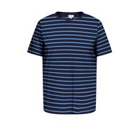 Rundhalsshirt ONLY CARMAKOMA "CARBLOOM LIFE S/S TOP JRS", Damen, Gr. L, night sky stripes:(blake) ultramarine, Jersey, Obermaterial: 100% Baumwolle, gestreift, regular fit normal, Rundhals, Shirts Run
