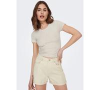 Rundhalsshirt ONLY "ONLEMMA S/S SHORT TOP NOOS JRS", Damen, Gr. L (40), grau (pumice stone), Single Jersey, Rippware, Obermaterial: 65% Polyester, 30% Viskose, 5% Elasthan, unifarben, casual, regular