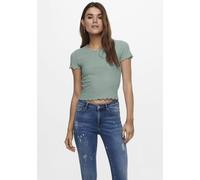 Rundhalsshirt ONLY "ONLEMMA S/S SHORT TOP NOOS JRS", Damen, Gr. L, grün (jadeite), Jersey, Obermaterial: 65% Polyester, 30% Viskose, 5% Elasthan, unifarben, regular fit kurz, Rundhals, gewellter Absch