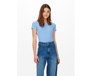 Rundhalsshirt ONLY "ONLEMMA S/S SHORT TOP NOOS JRS", Damen, Gr. M, blau (ultramarine), Jersey, Obermaterial: 63% Polyester, 32% Viskose, 5% Elasthan, unifarben, regular fit kurz, Rundhals, gewellter A