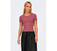 Rundhalsshirt ONLY "ONLEMMA S/S SHORT TOP NOOS JRS", Damen, Gr. XL (42), bunt (rose braun), Jersey, Obermaterial: 65% Polyester, 30% Viskose, 5% Elasthan, unifarben, regular fit kurz, Rundhals, gewell
