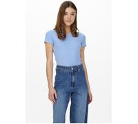 Rundhalsshirt ONLY "ONLEMMA S/S SHORT TOP NOOS JRS", Damen, Gr. XL, blau (ultramarine), Jersey, Obermaterial: 63% Polyester, 32% Viskose, 5% Elasthan, unifarben, regular fit kurz, Rundhals, gewellter