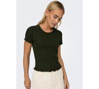 Rundhalsshirt ONLY "ONLEMMA S/S SHORT TOP NOOS JRS", Damen, Gr. XL, grün (rosin), Jersey, Obermaterial: 65% Polyester, 30% Viskose, 5% Elasthan, unifarben, regular fit kurz, Rundhals, gewellter Abschl