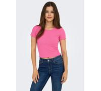 Rundhalsshirt ONLY "ONLEMMA S/S SHORT TOP NOOS JRS", Damen, Gr. XS (34), pink (azalea pink), Jersey, Obermaterial: 65% Polyester, 30% Viskose, 5% Elasthan, unifarben, regular fit kurz, Rundhals, gewel