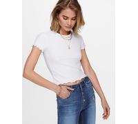 Rundhalsshirt ONLY "ONLEMMA S/S SHORT TOP NOOS JRS", Damen, Gr. XS, weiß, Jersey, Obermaterial: 63% Polyester, 32% Viskose, 5% Elasthan, unifarben, regular fit kurz, Rundhals, gewellter Abschluss, Shi